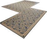 Load image into Gallery viewer, Full image of this shaped floorcloth with an all over floral pattern based on a Christopher Dresser pattern.
