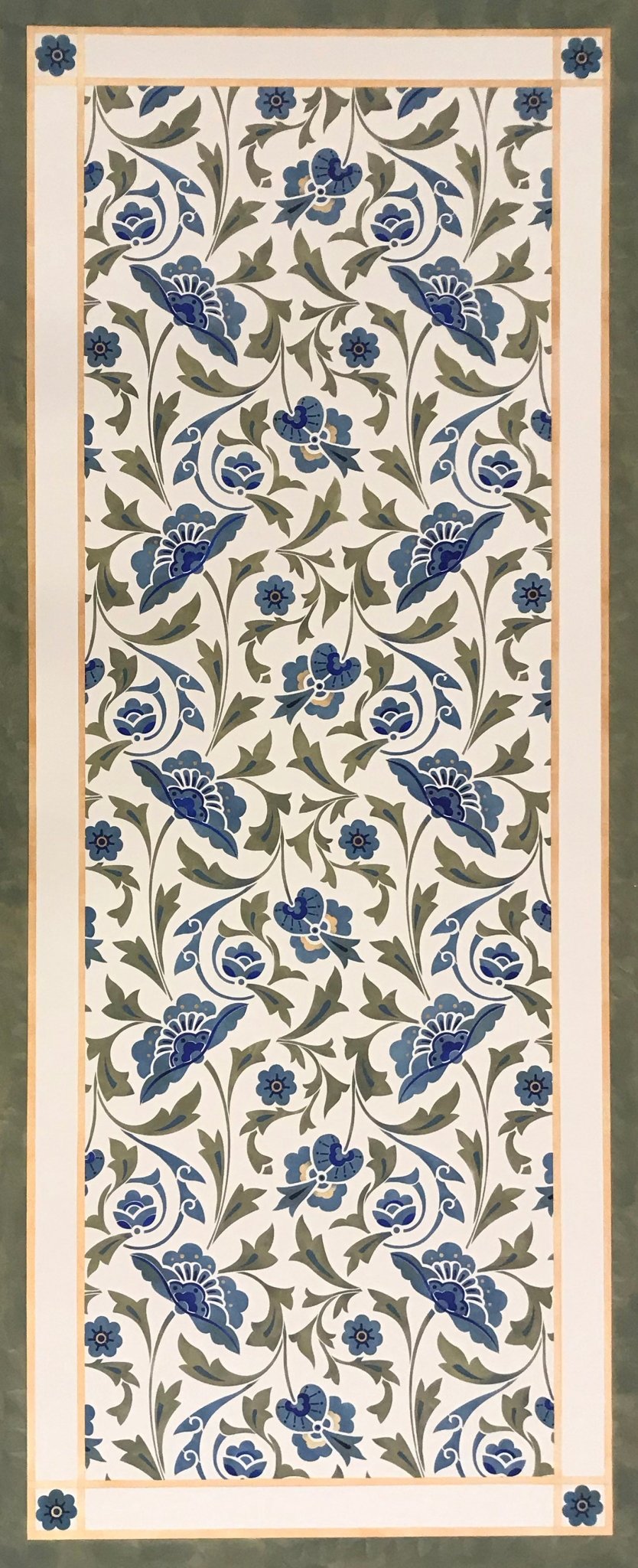 This is the full image of this floorcloth with an all-over floral pattern, based on a Christopher Dresser design, c. 1875.