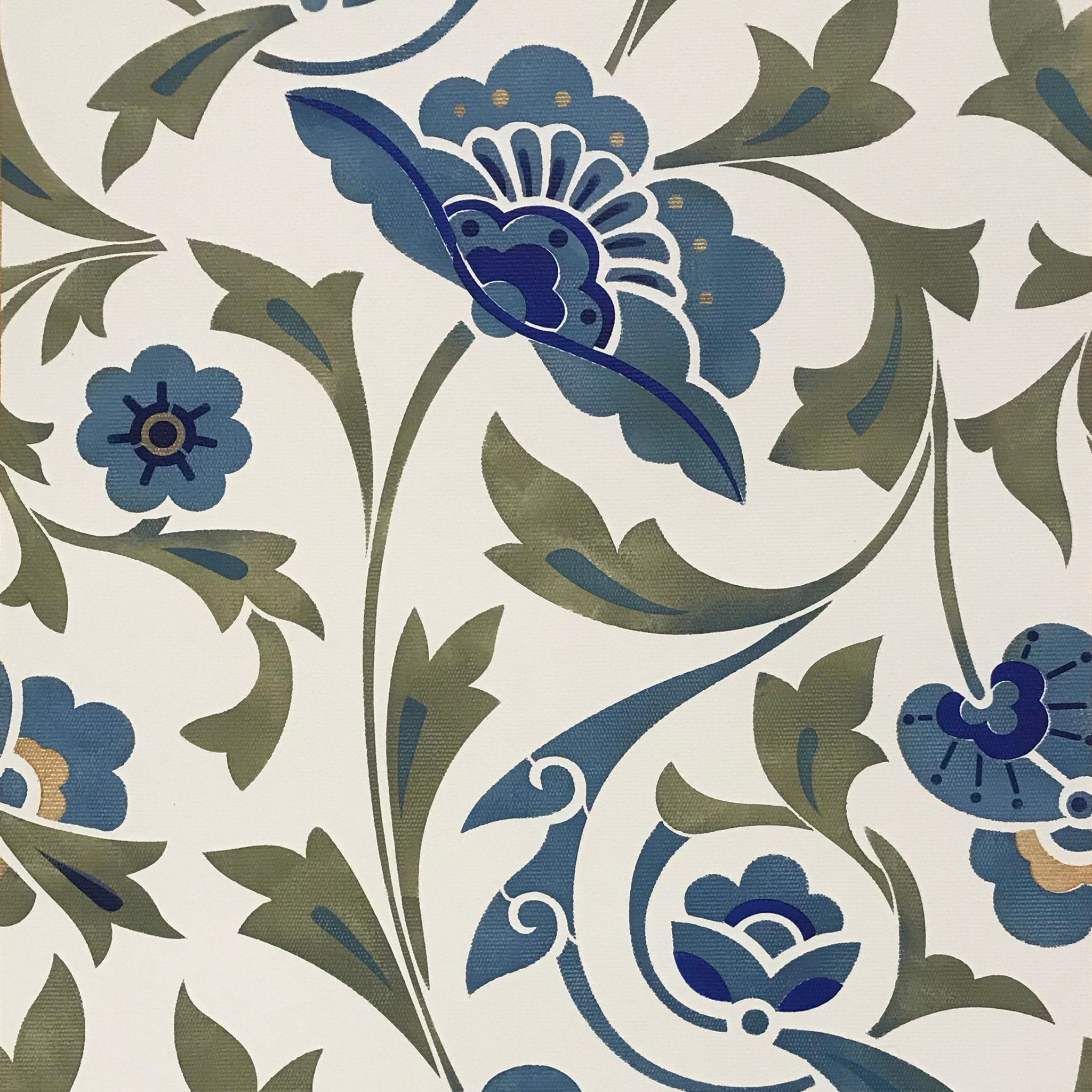 A close-up of the all-over floral pattern adorning this floorcloth.