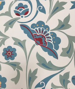 A close up of the main floral element in All-Overr-Floral Floorcloth #6 based on a Christopher Dresser design.