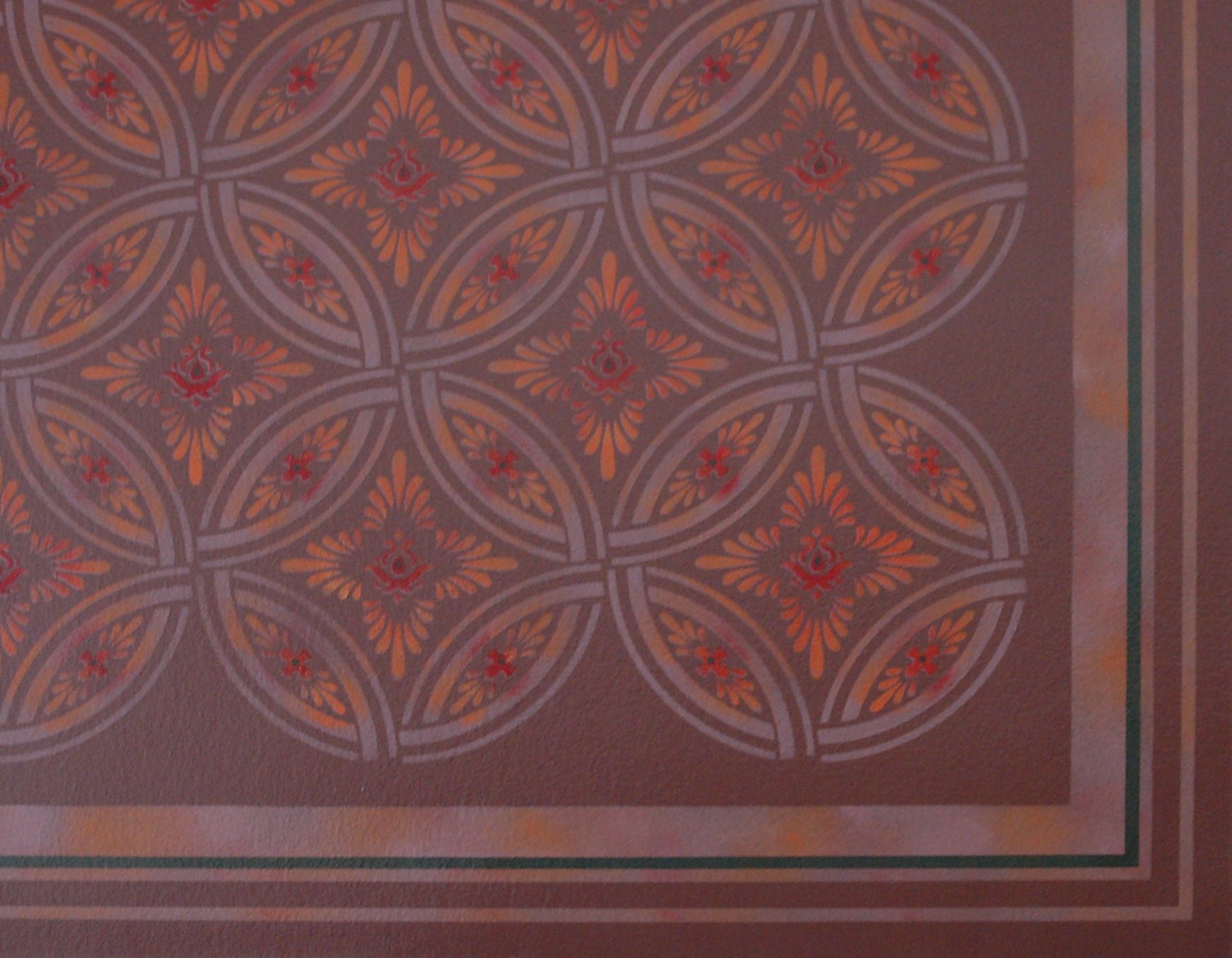 A close up of the corner and interlocking circle motifs for Grace Floorcloth #2.