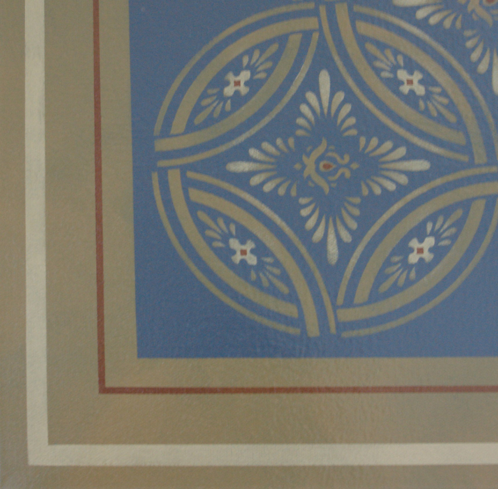 A close up of the corner of Grace Floorcloth #3.