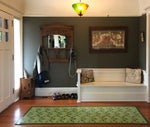 Load image into Gallery viewer, An in-situ shot of the Bungalow Branches Floorcloth #1 in the entryway of its 1908 Bungalow. 
