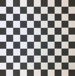 Load image into Gallery viewer, Full image of this black and white checkerboard floorcloth measuring 9.5&#39; x 9.5&#39;.
