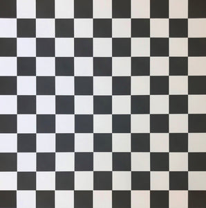 Full image of this black and white checkerboard floorcloth measuring 9.5' x 9.5'.