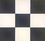 Load image into Gallery viewer, Close-up of the squares on this checkerboard floorcloth, sized at 10.36&quot; to perfectly fit the overall footprint of the floorcloth at 9.5&#39; square.
