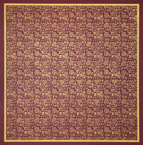 The full image of this square floorcloth which has an all-over chintz design.