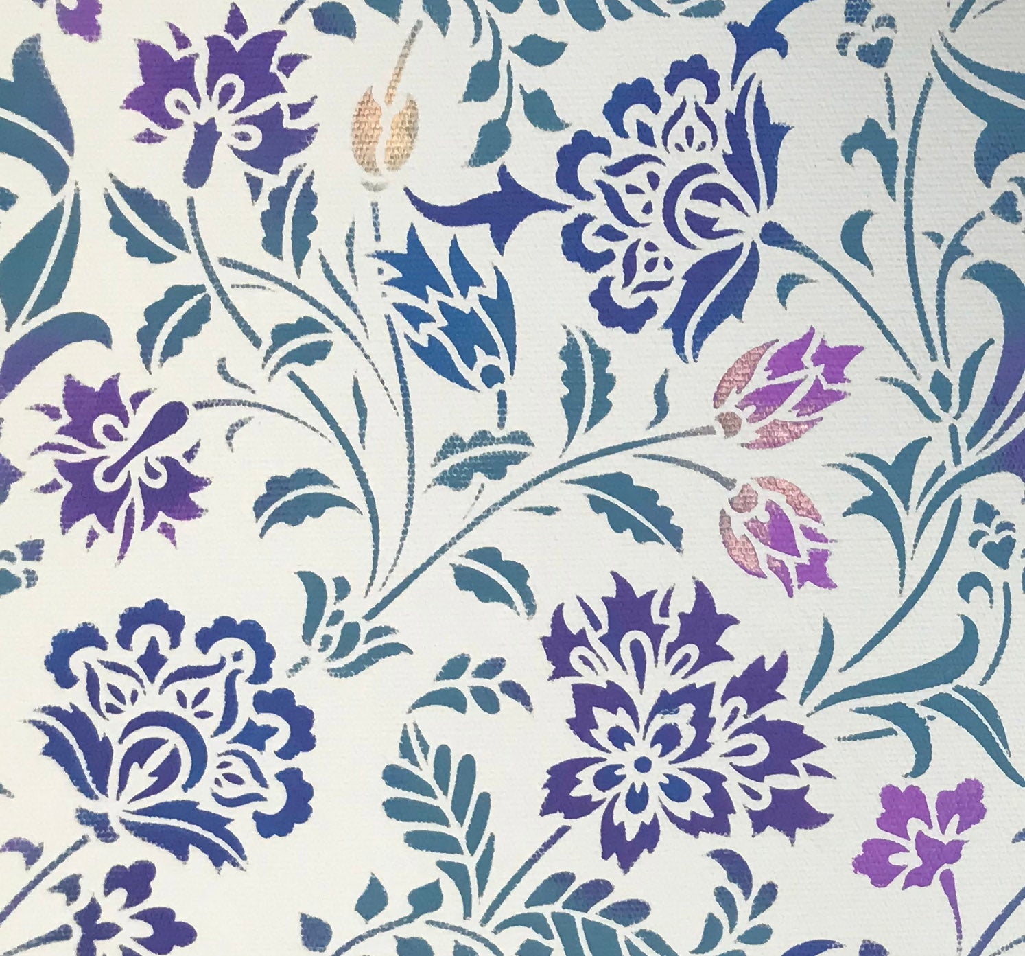 A single repeat of the floral pattern used for this floorcloth.