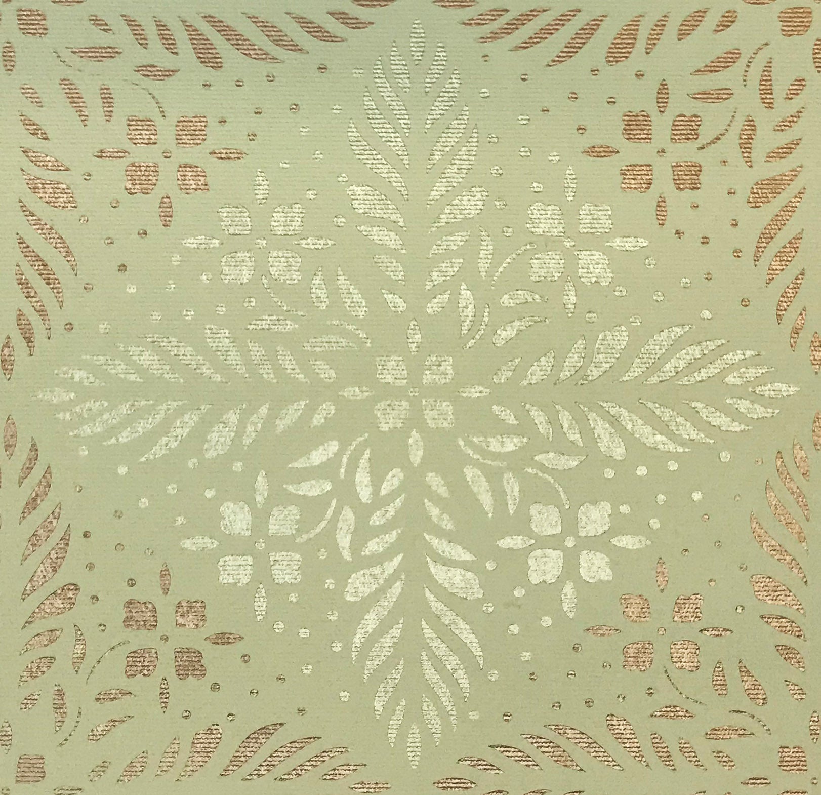 Close up this floorcloth’s center motif based on a pattern found in the Edward Durant House in Newton, MA, c1734.