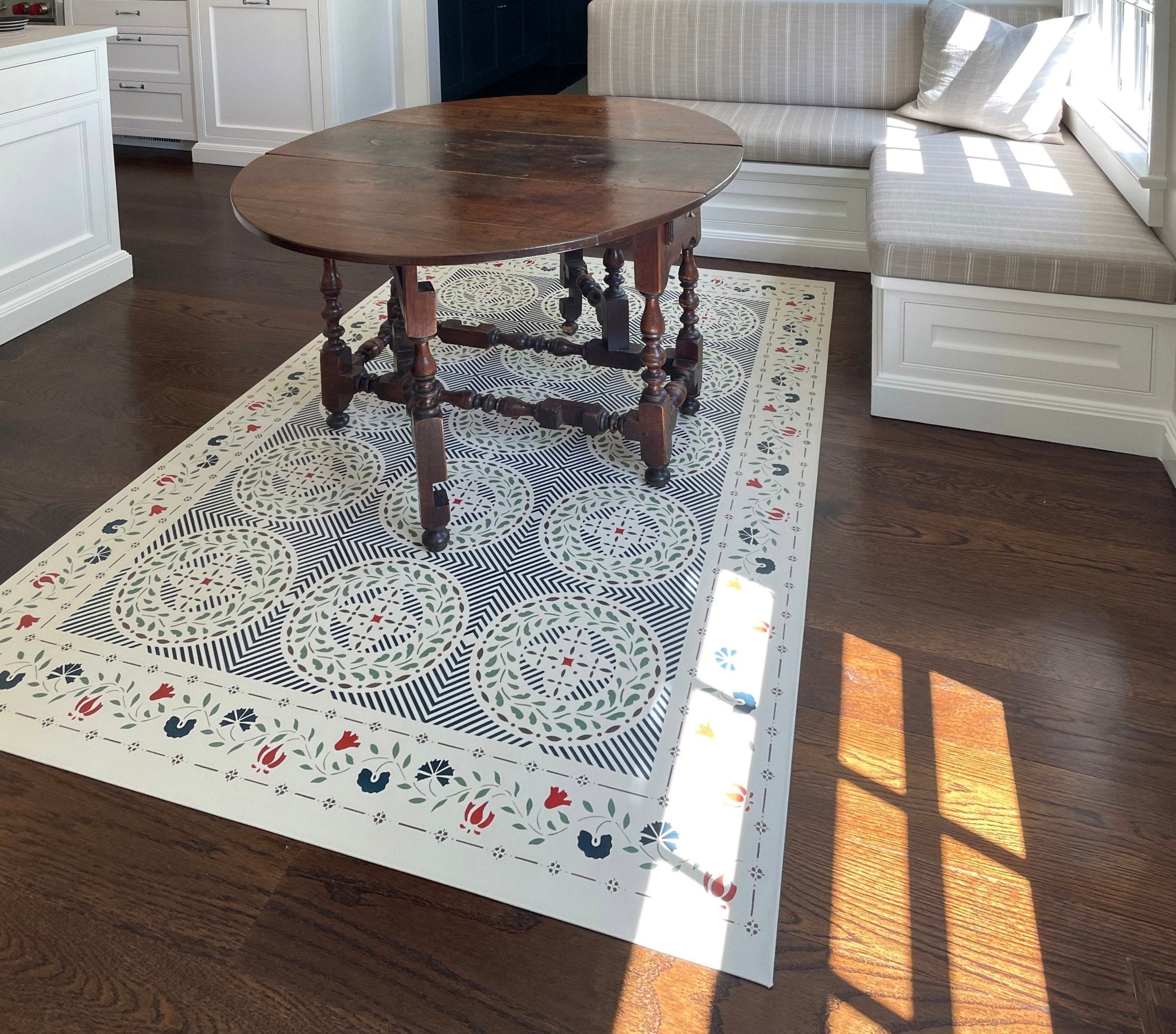 An in-situ image of Edward Durant Floorcloth #2 in its home in Connecticut.