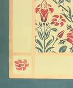 Load image into Gallery viewer, The corner of this floorcloth with a floral motif with a lattice of roses.
