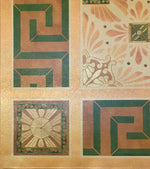 Load image into Gallery viewer, Close up corner image of this floorcloth, based on a design by Christopher Dresser.
