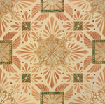 Load image into Gallery viewer, Close up of this floorcloth’s deco center motifs, based on a design by Christopher Dresser.
