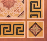 Load image into Gallery viewer, A close up of the corner of this floorcloth, Greek Deco #3, based on a pattern from Christopher Dresser&#39;s &quot;Studies in Design&quot;, c.1875, utilizing a Greek Key border.
