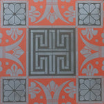 Load image into Gallery viewer, A close up of the Greek Key motif in this floorcloth.
