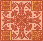Load image into Gallery viewer, A close-up image of the stylized fleur de lis elements of this floorcloth pattern.
