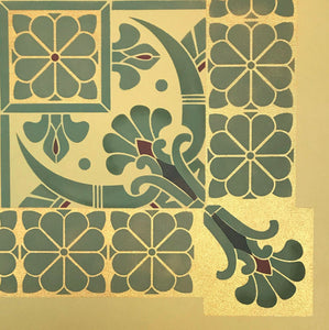 A close up of the corner motif of Greek Key Floorcloth #4.