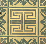 Load image into Gallery viewer, A close up of the greek key motif in this design by Christopher Dresser, gracing Greek Key Floorcloth #4.
