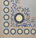 Load image into Gallery viewer, Close up corner image of this floorcloth.  The design is based on a ceiling pattern in the 1889 Robert Graves Co. Wallpaper Catalog.
