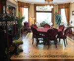 Load image into Gallery viewer, Another in-situ shot of this floorcloth in the Dining Room of the Victorian Belle.

