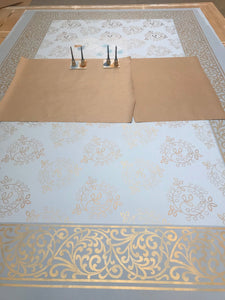 An in process image of this floorcloth.