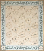 Load image into Gallery viewer, Full image of Graves Circles and Scrolls Floorcloth #3.  The center pattern is based on a Robert Graves and Co. wallpaper pattern c1880s, complemented by a lovely scroll border with StarFlowers in the corners.
