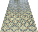 Load image into Gallery viewer, Full image of this floorcloth based on a Christopher Dresser design with an overall diamond pattern and slightly deco elements.
