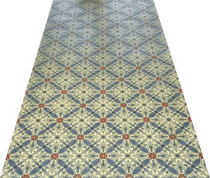 Full image of this floorcloth based on a Christopher Dresser design with an overall diamond pattern and slightly deco elements.