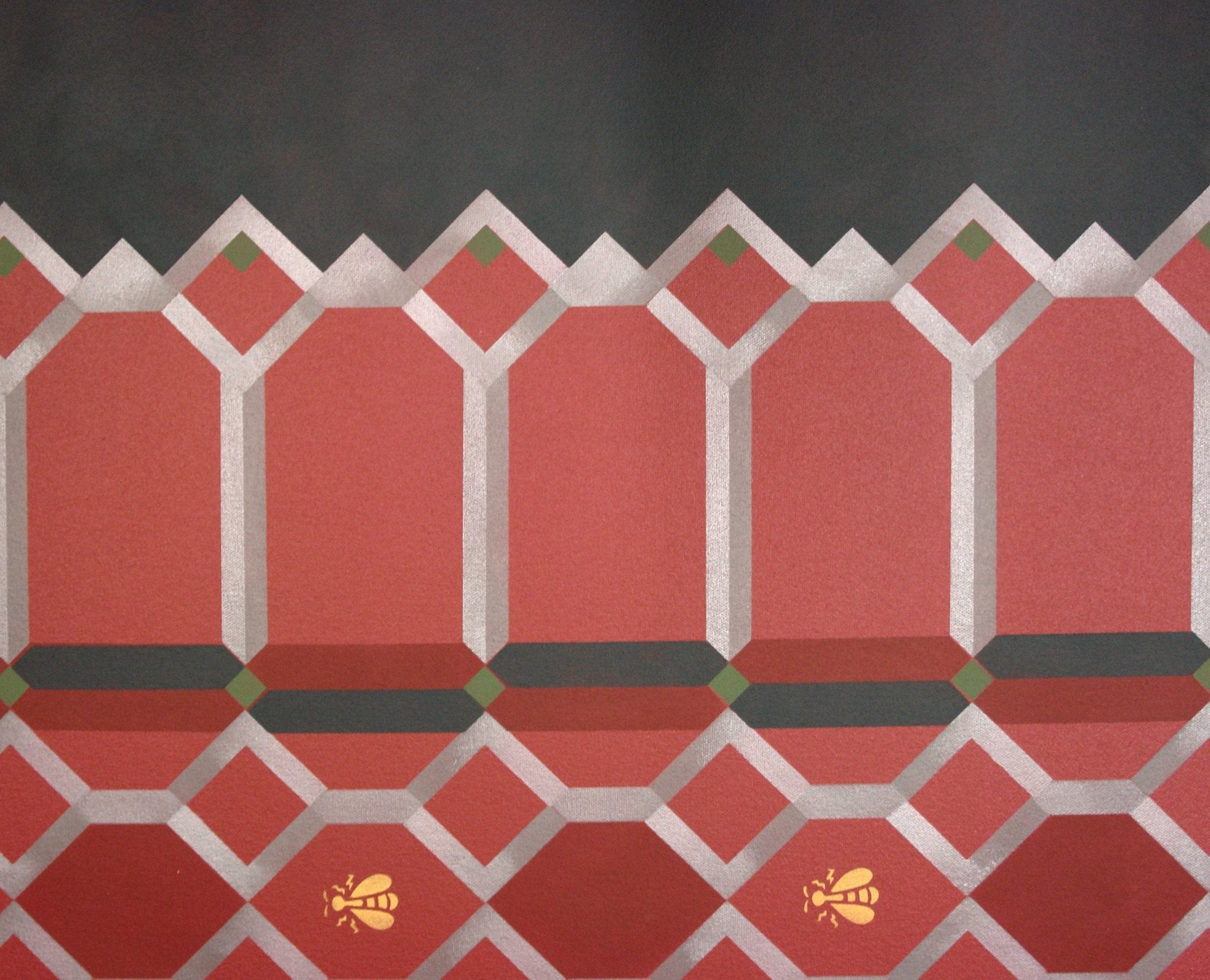 A close up image of Honeycomb Floorcloth #1 showing the border pattern.
