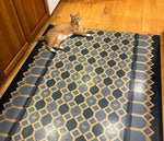 Load image into Gallery viewer, Honeycomb Floorcloth #2 in-situ, with the Nemo The Cat (NTK) providing scale (he can&#39;t be one-upped by Rupert.)
