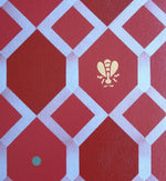 Load image into Gallery viewer, A close up of the center motifs for Honeycomb Floorcloth #3.
