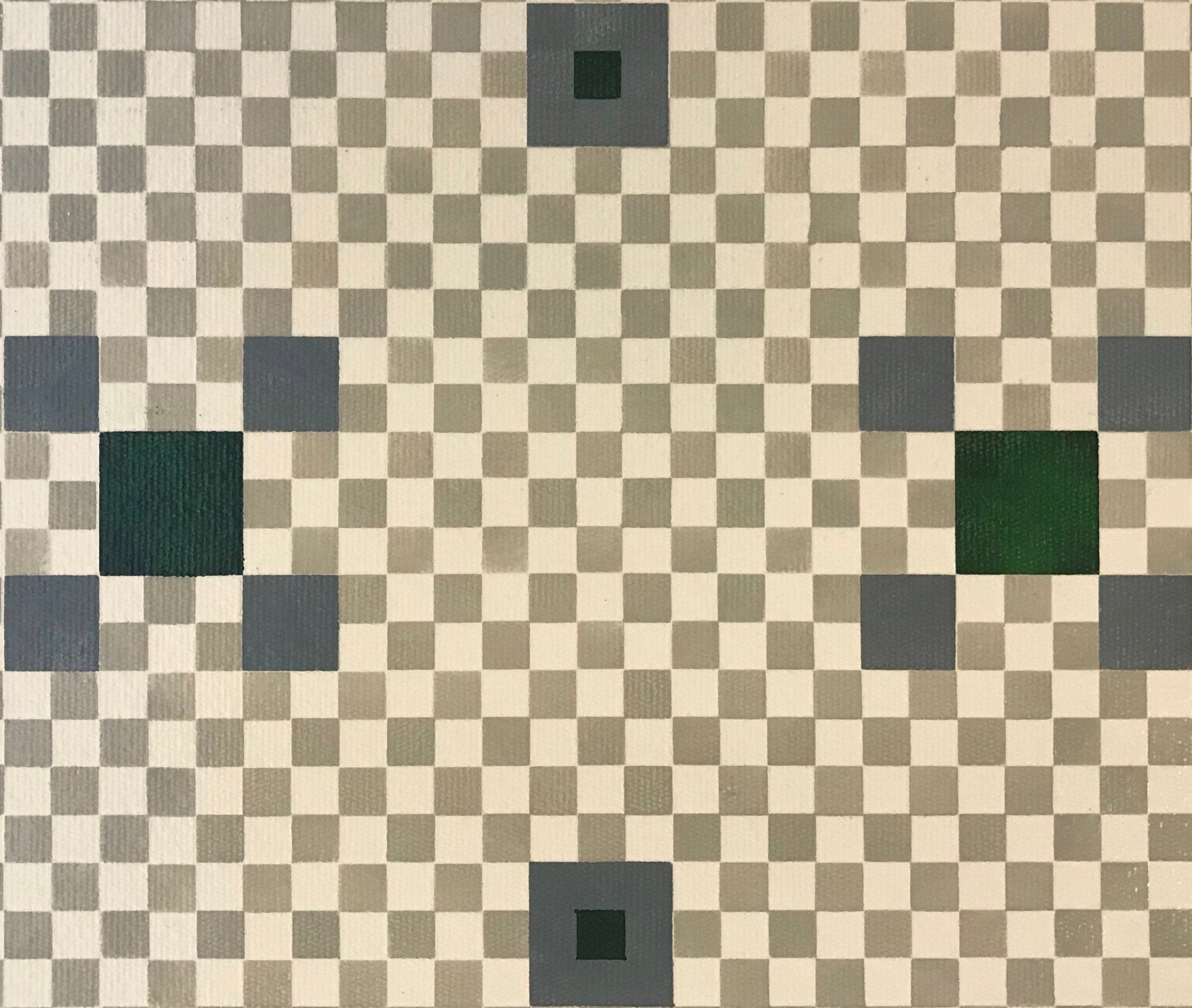 Close up of this linoleum pattern with the orientation of the pattern on the square, vs. the diagonal.