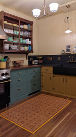 Load image into Gallery viewer, An image of our Holmes Linoleum Floorcloth #1 in a kitchen.
