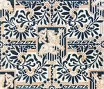 Load image into Gallery viewer, A close up of the pattern for this floorcloth featuring a lion in shield with floral and Greek Key elements.
