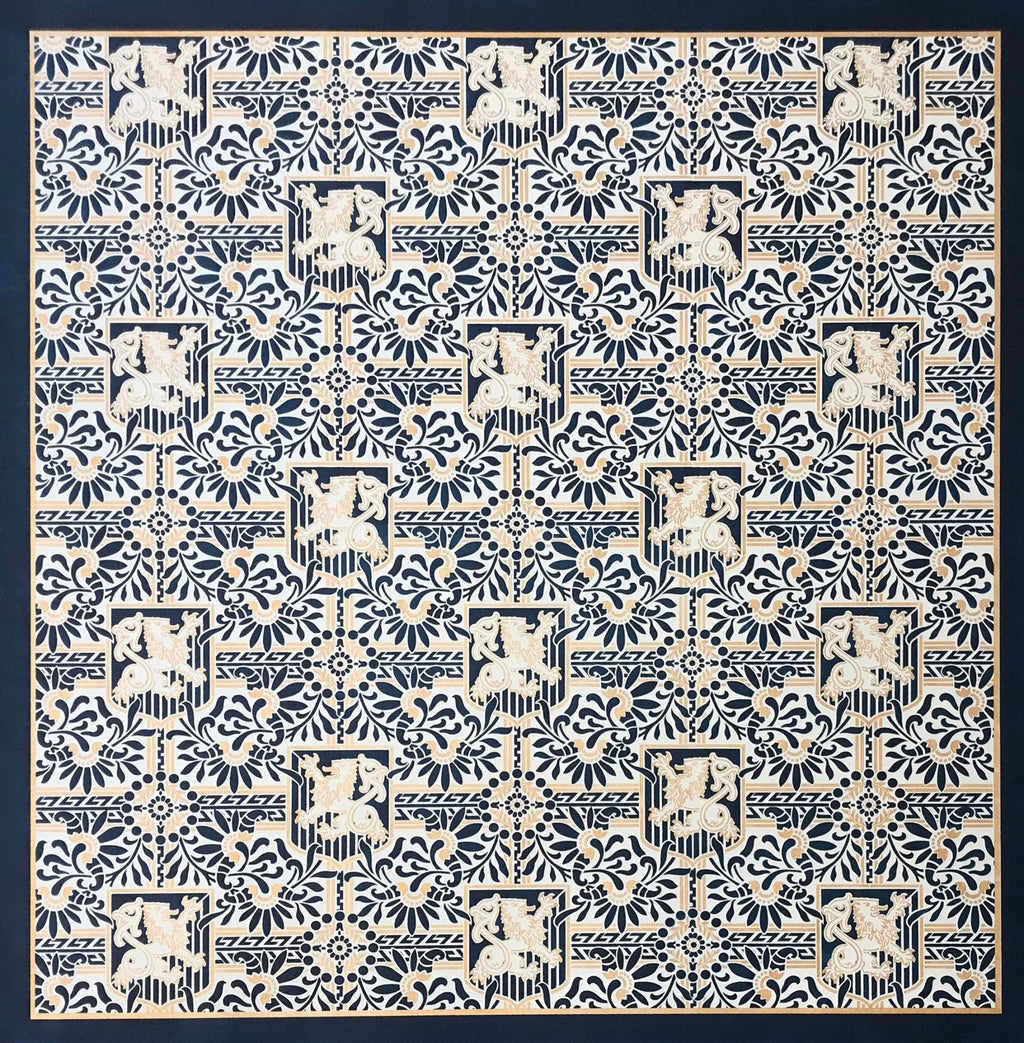 This is a full image of this floorcloth, based on a wallpaper pattern, c.1886, from the A.W.P.M.A. (American Wallpaper Manufacturer’s Association).