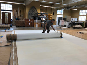 Production image of the construction of the floorcloth base.
