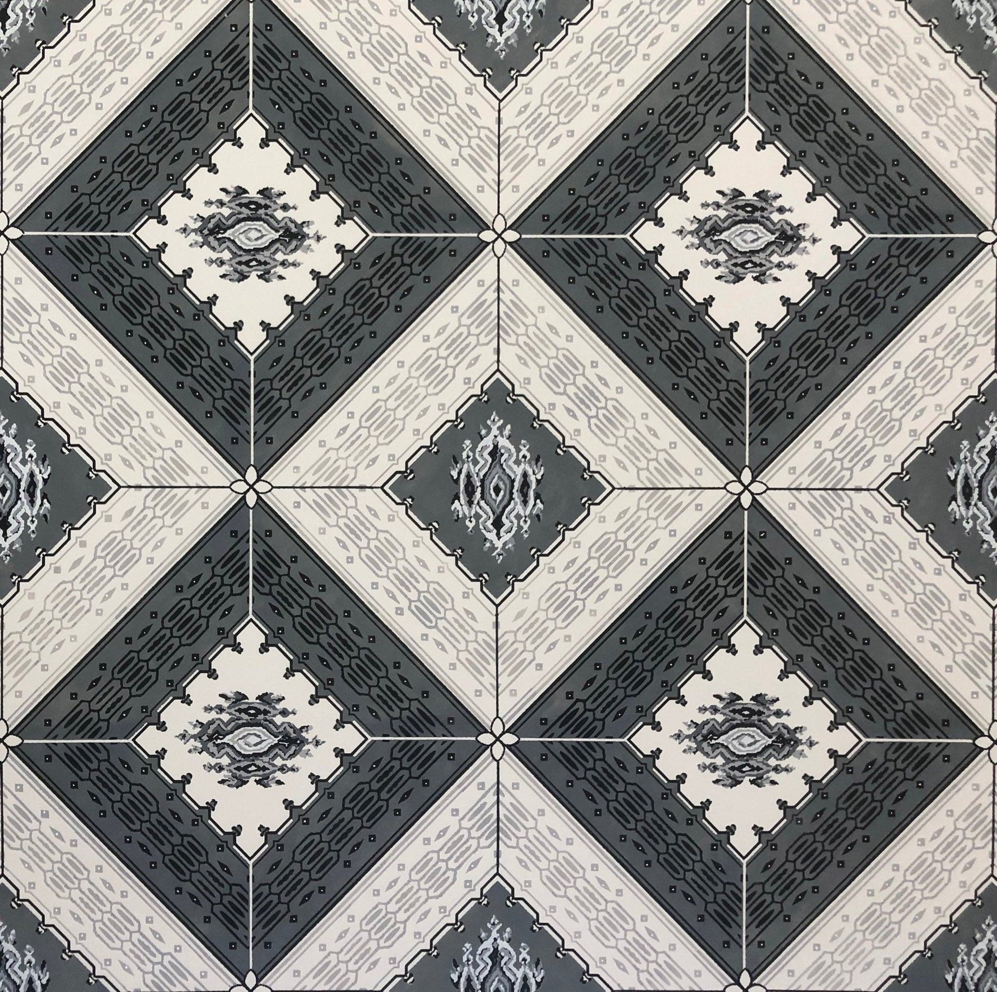 A close up of the alternating diamond array for Melrose Floorcloth #1.