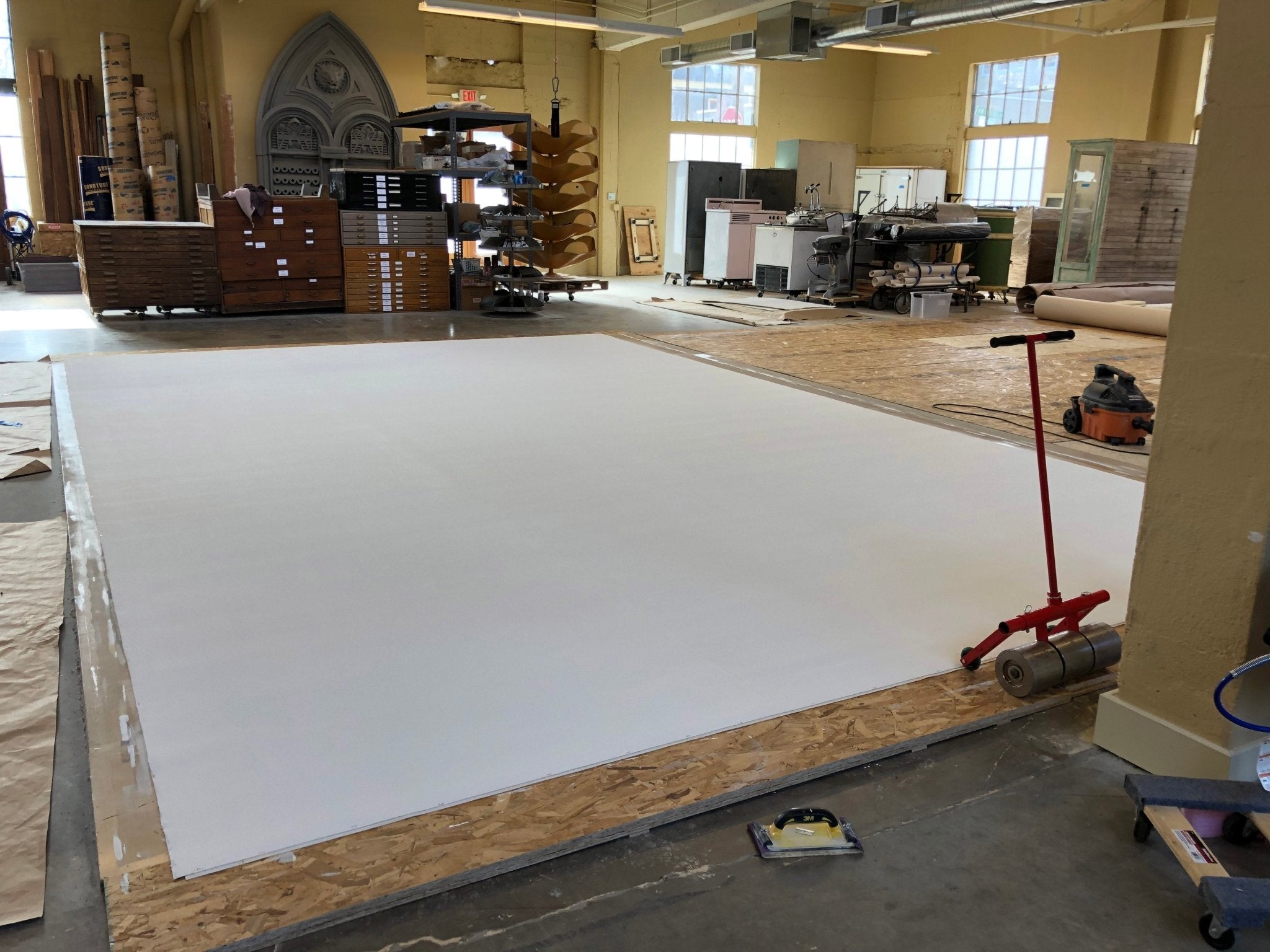 The completed 15' x 23' floorcloth base.