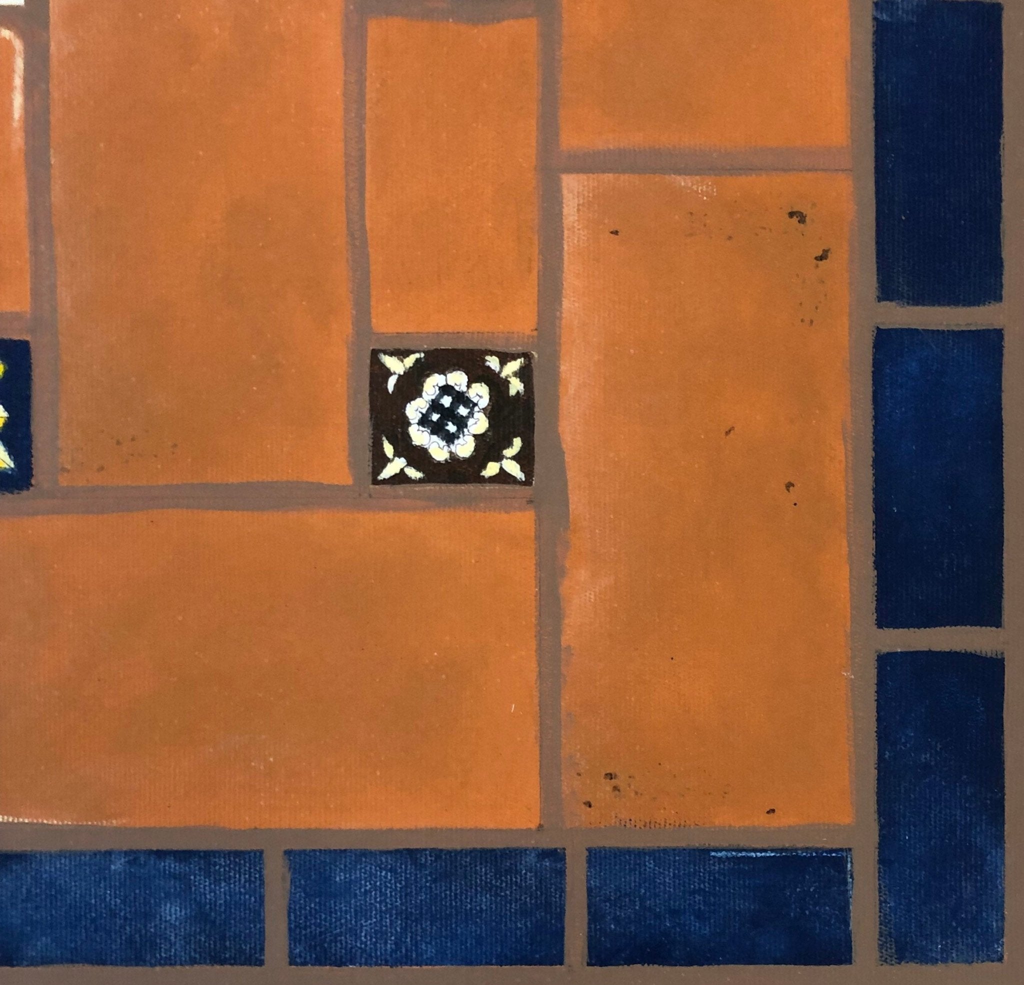Close up of corner of Mexican Tile Floorcloth #1.