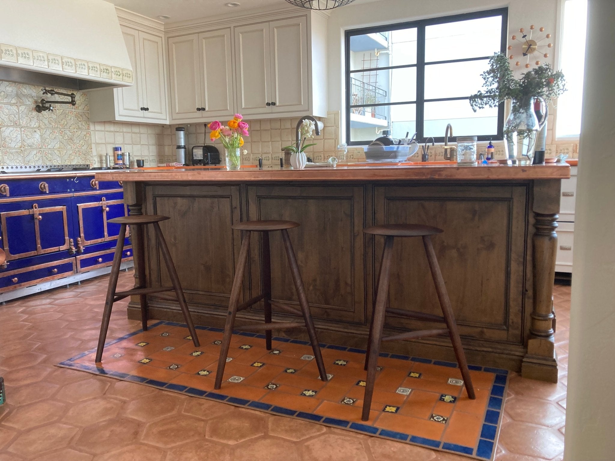 In-Situ image of Mexican Tile Floorcloth #1 in its San Francisco kitchen.