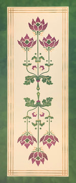 Load image into Gallery viewer, Full image of this floorcloth based on Christopher Dresser&#39;s Poppy motif from &quot;Studies in Design&quot; c. 1875.
