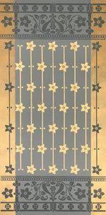 Load image into Gallery viewer, The full image of this floorcloth based on an 1875 Christopher Dresser pattern that looks both modern and influenced by Japanese design (which much of Dresser&#39;s work was) in this floorcloth version.
