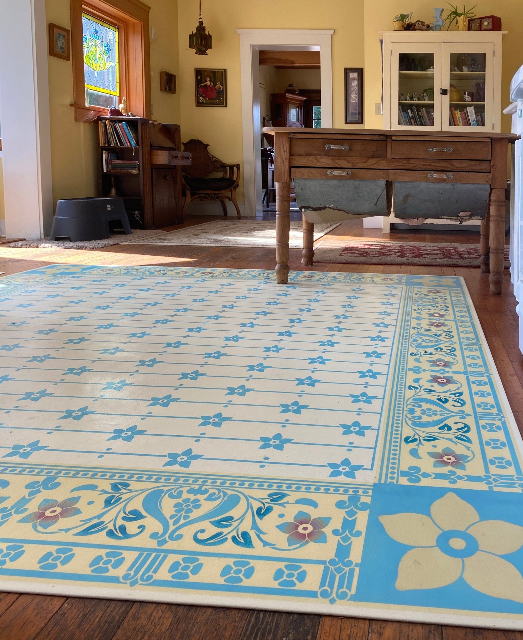 Another in-situ photo of this floorcloth in its 1880 farmhouse home.