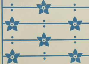 A close up of the center pattern of this floorcloth based on a design by Christopher Dresser, c. 1875.