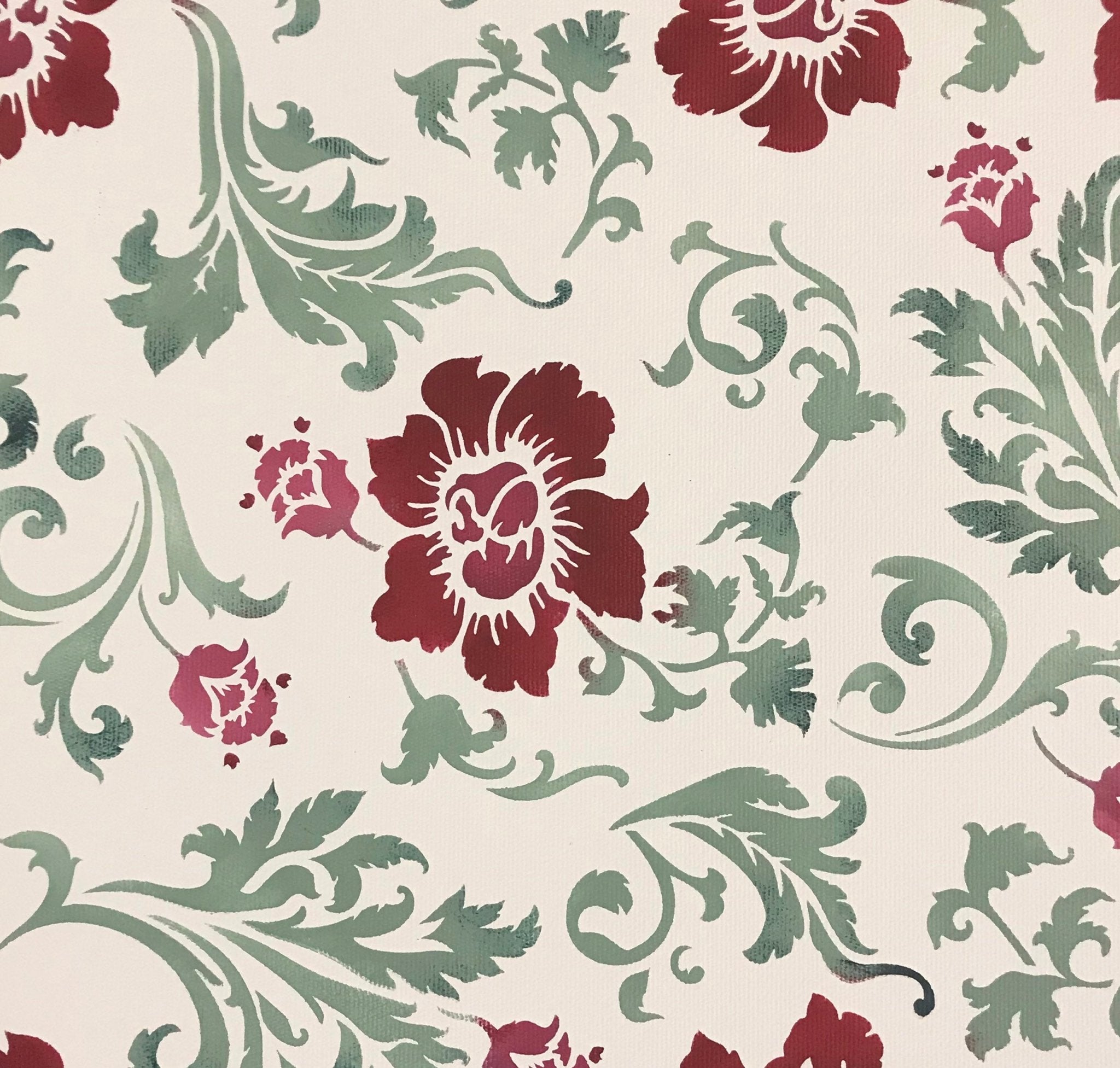 Close up of motifs in Wild Roses #3 floorcloth.