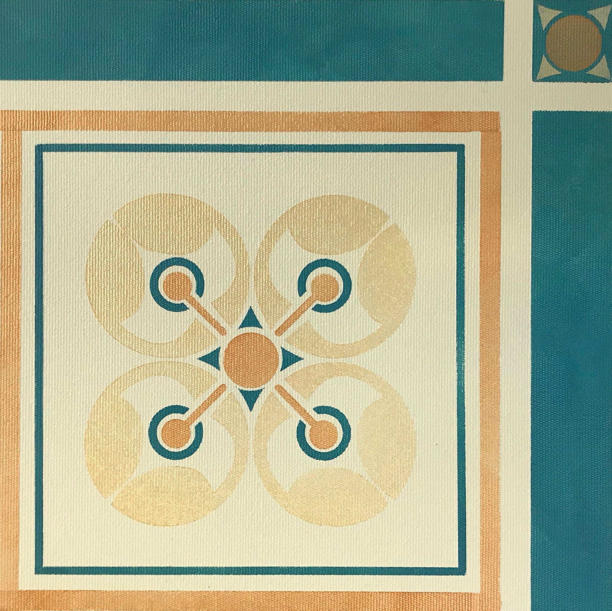 This image is a close up of one of the two geometric motifs, and includes the interior border.